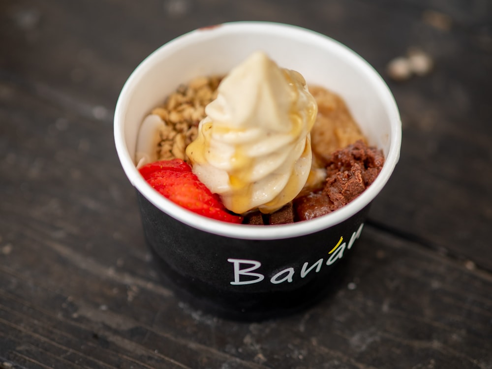 white ice cream in white ceramic bowl