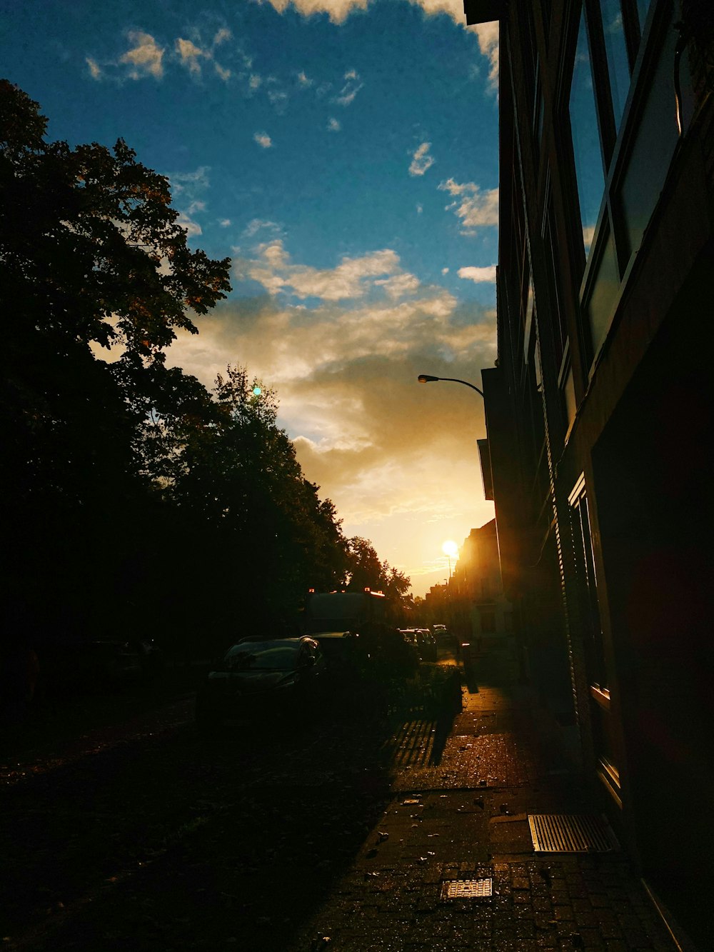 cars parked on side of the road during sunset