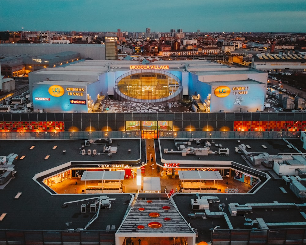 aerial view of city during night time