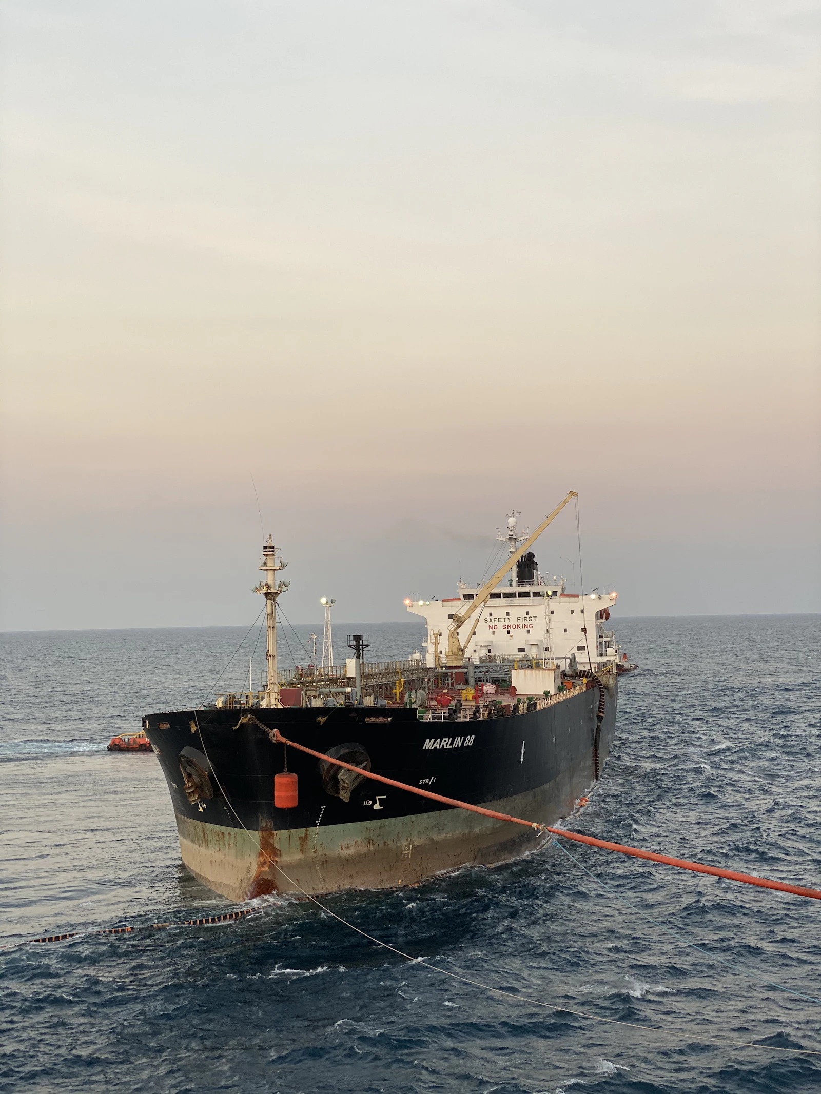 Commercial tanker making way on open water
