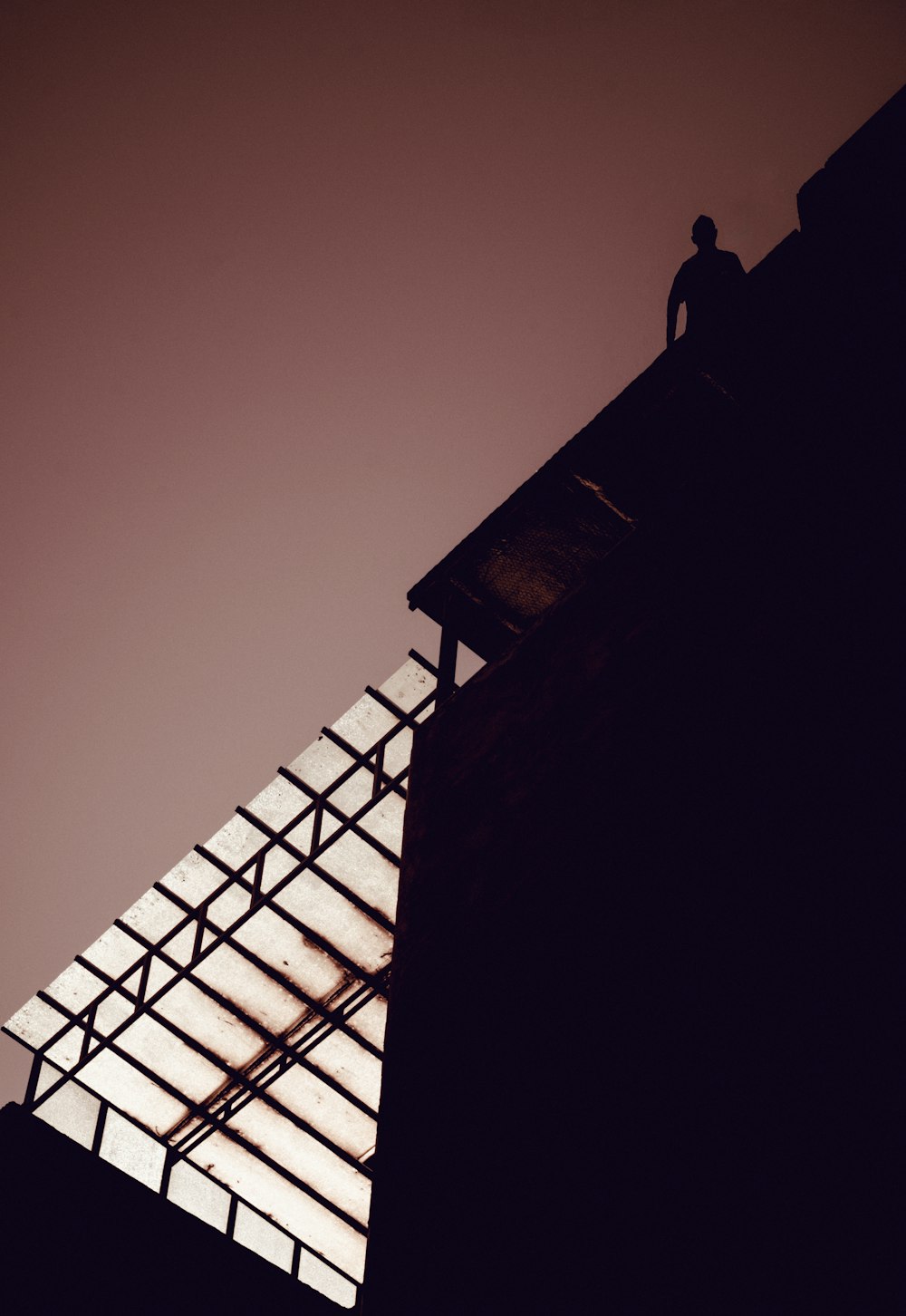 silhouette of man standing on top of building