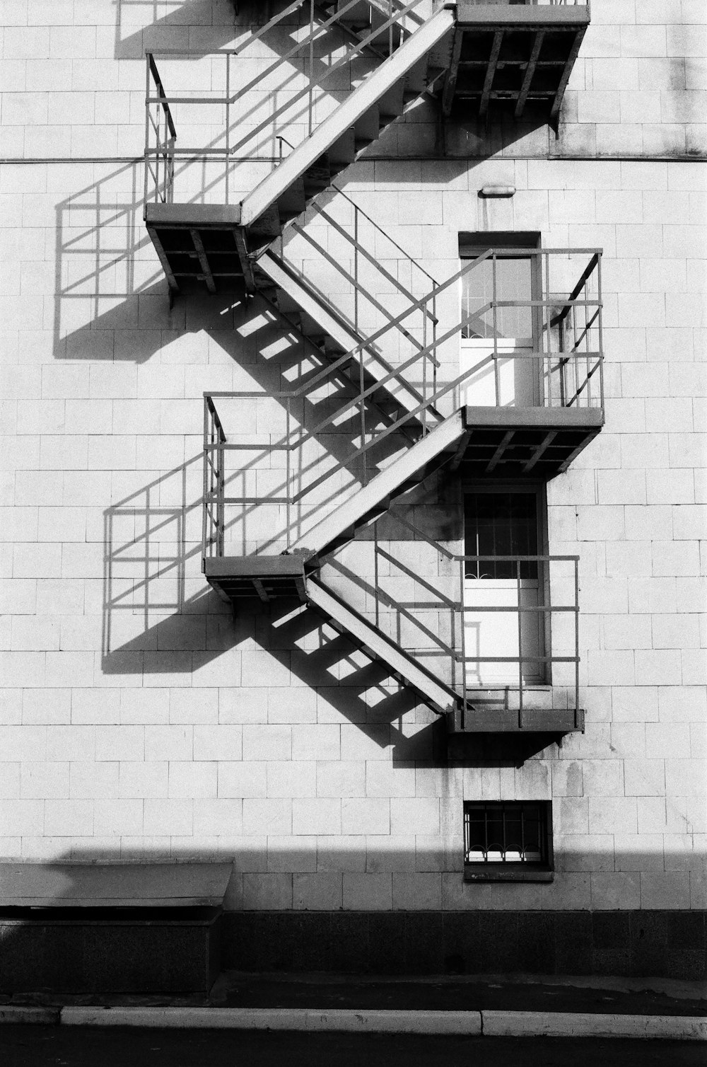 black and white concrete stairs