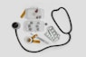 white and black earbuds on white textile