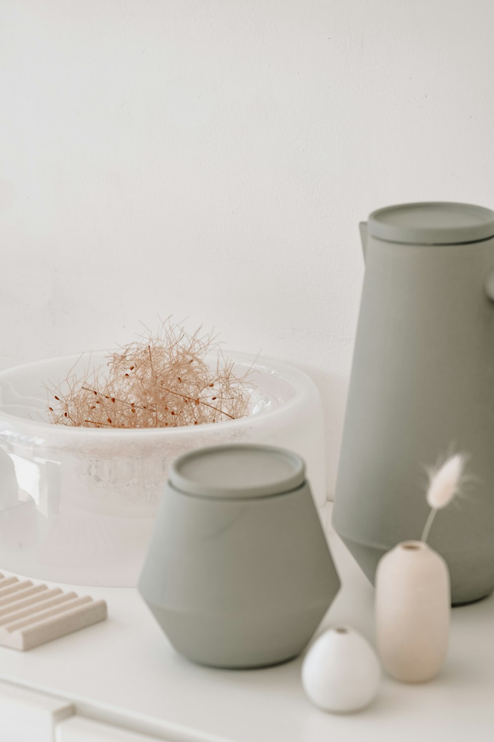 brown dried plant in white ceramic vase