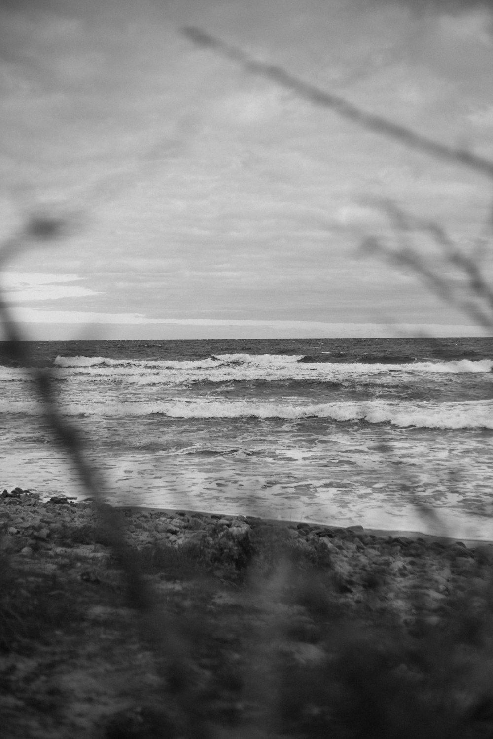 grayscale photo of body of water