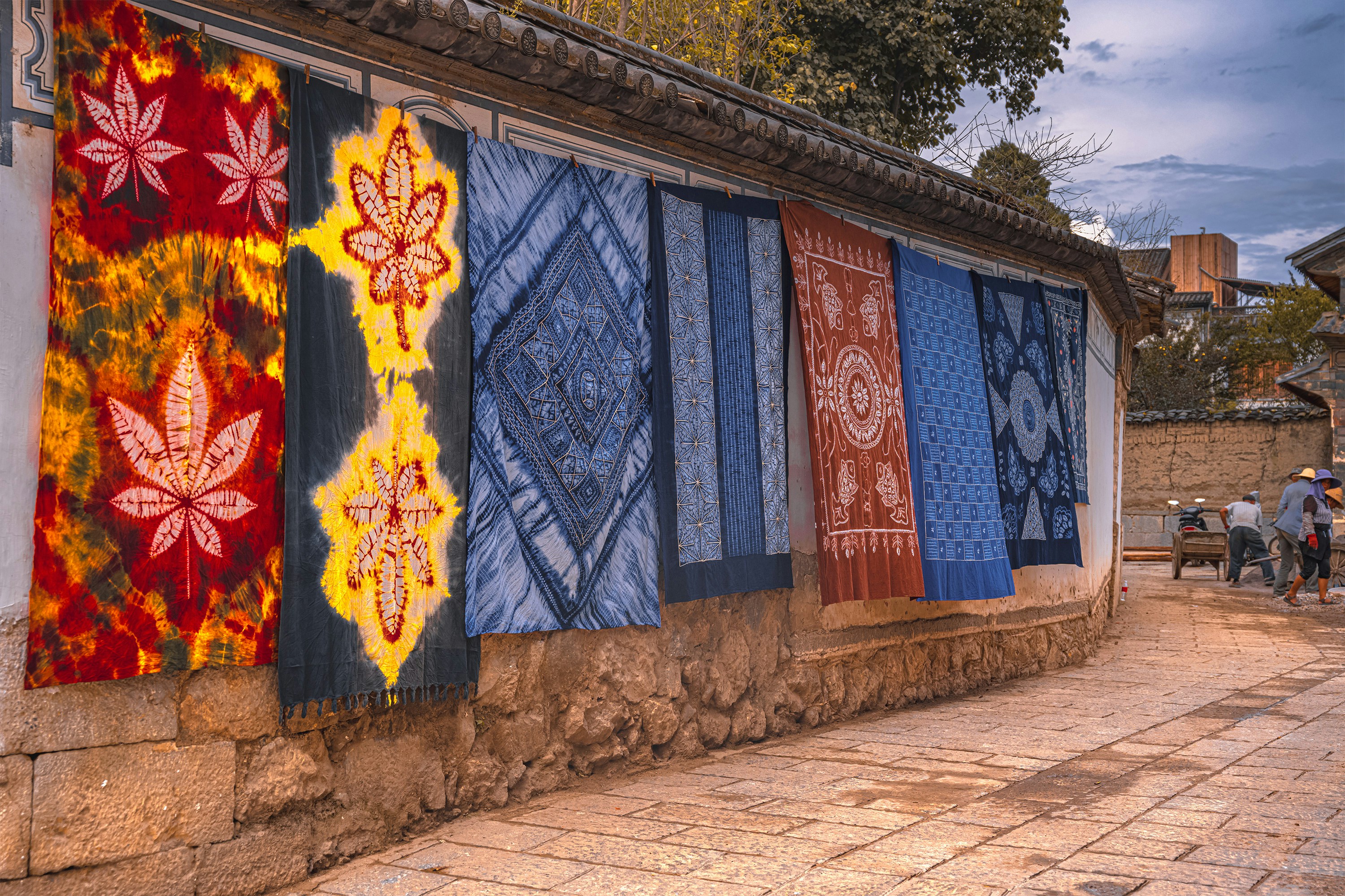 blue red and yellow floral wall art