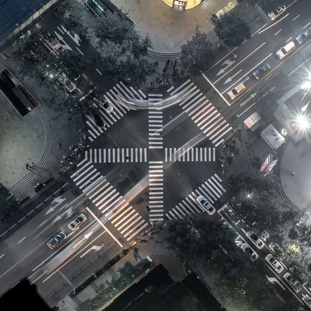 aerial view of city buildings during night time