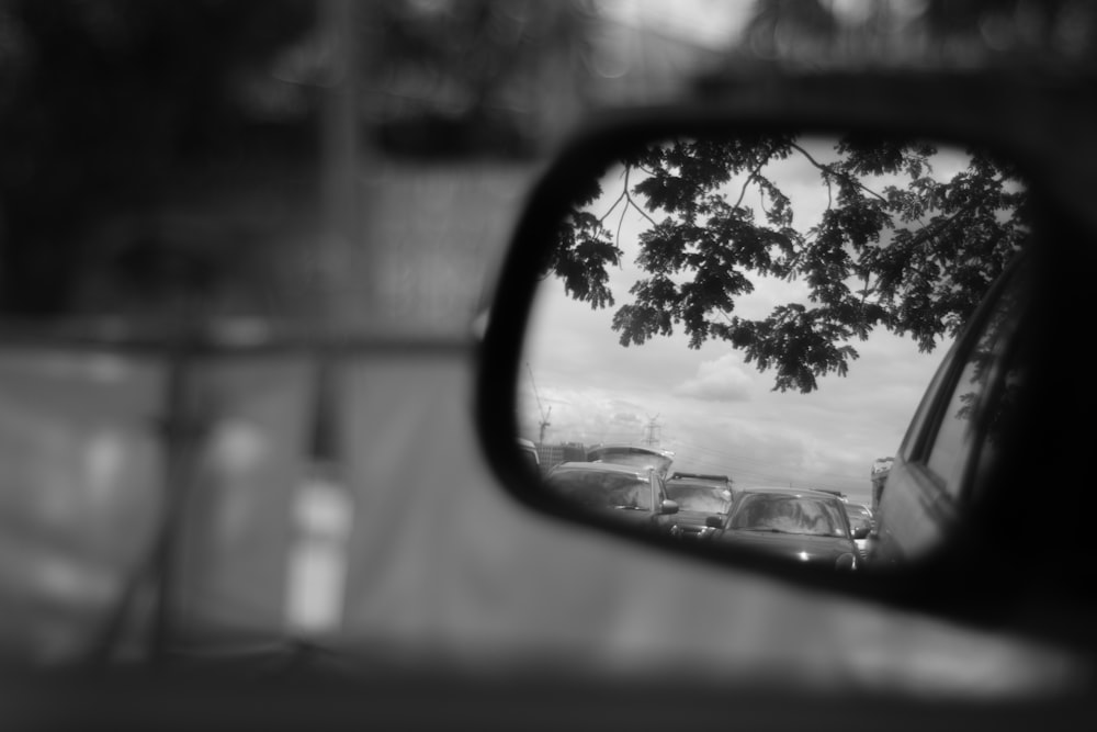 car side mirror showing car