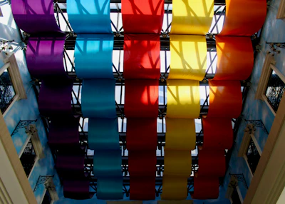 Bright and colorful PVC ceiling panels adding vibrancy to a commercial space.