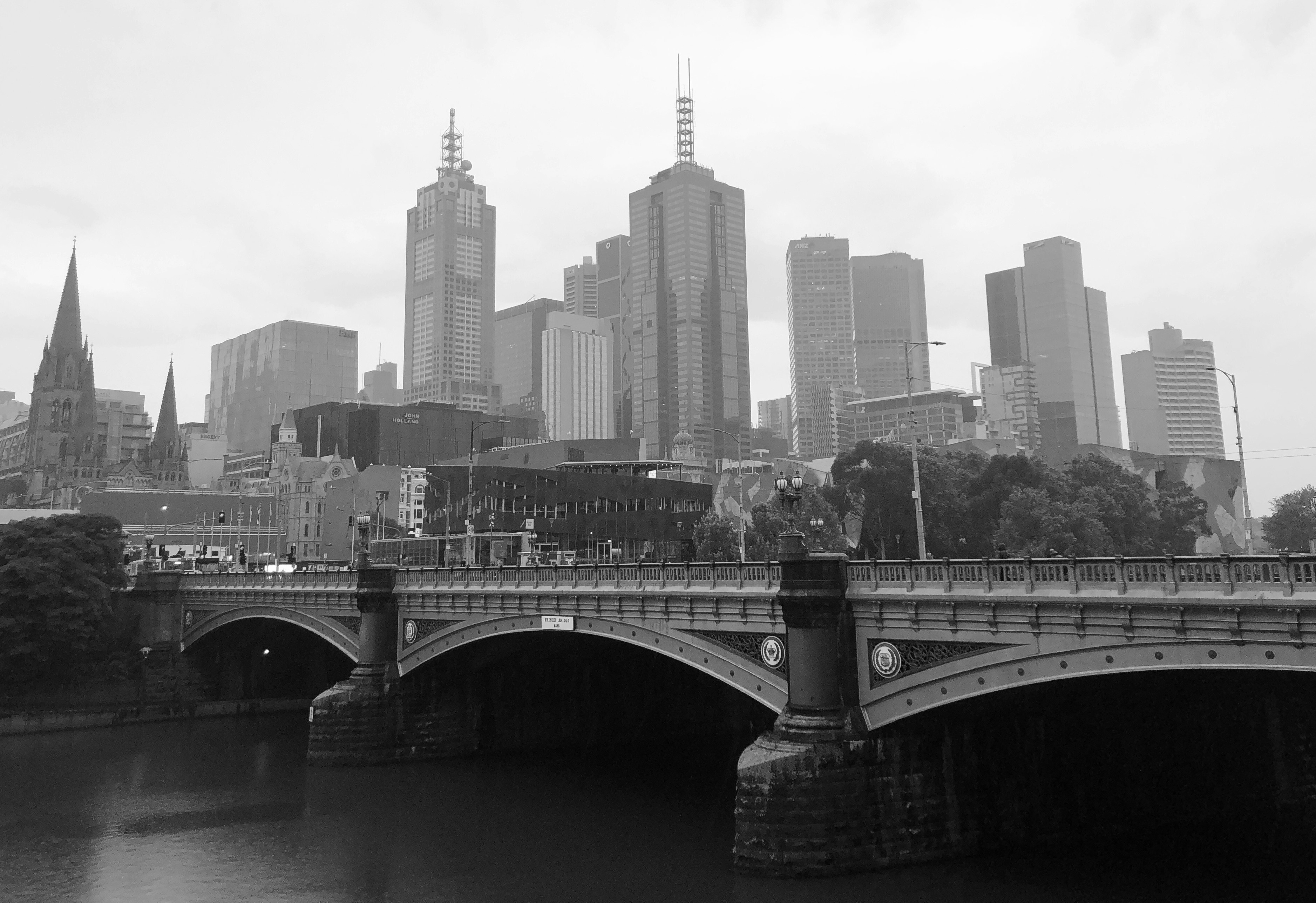grayscale photo of city skyline