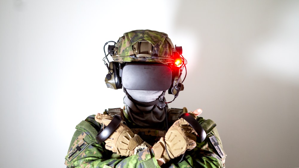 man in green and brown camouflage suit