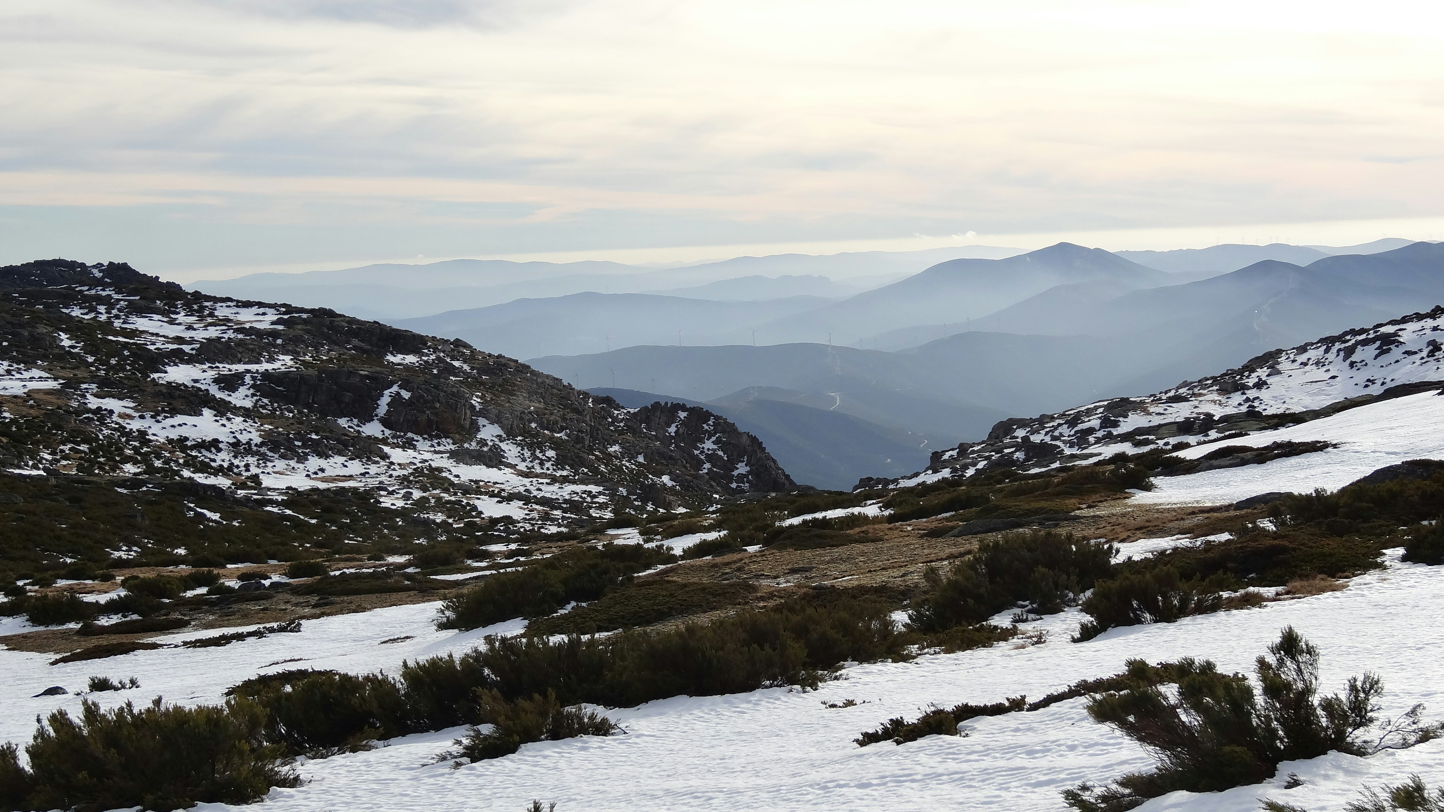 Mountains silhouette on the snowy Serra da Estrela, Portugal.