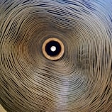 A tightly rolled stack of corrugated cardboard seen from a central perspective, creating a spiral pattern that draws the eye towards the bright center.