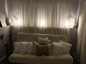 A cozy living room setup for an intimate singing gram surprise performance.