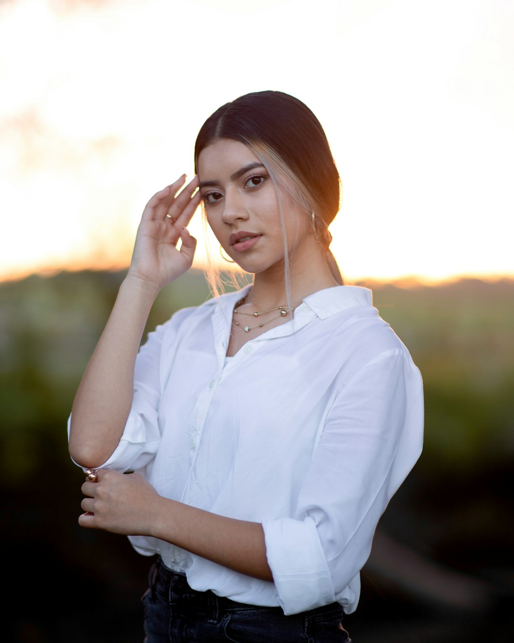 woman in white dress shirt