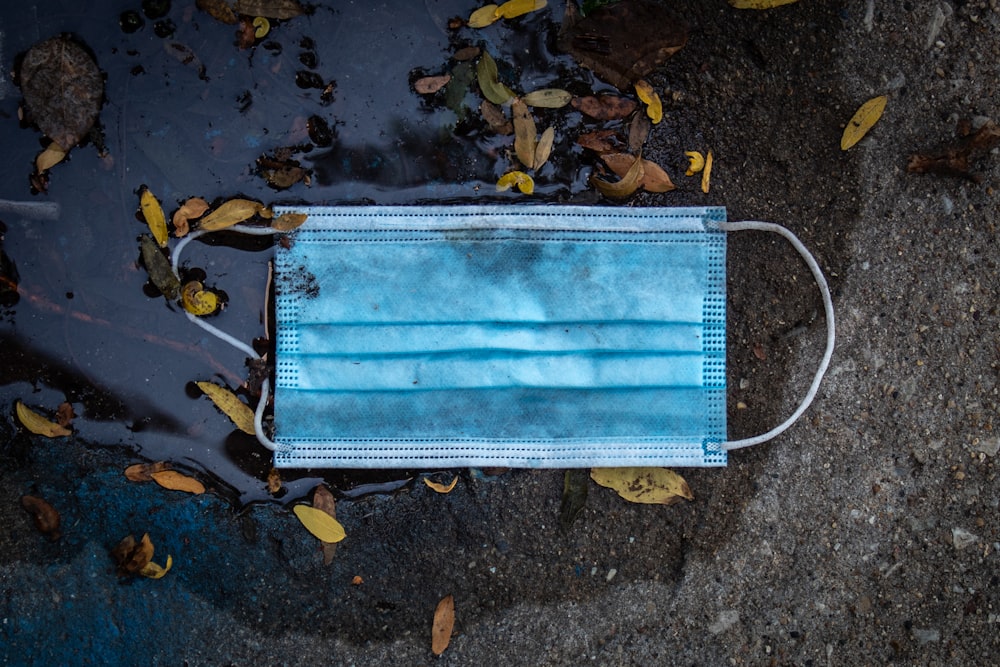 blue and black bag on gray concrete floor