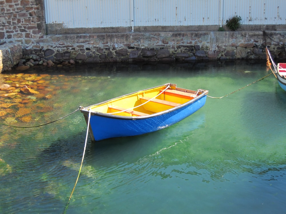 blue and yellow boat on water