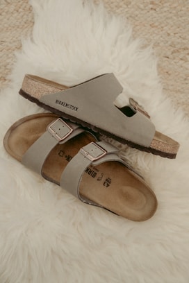 brown and gray slide sandals