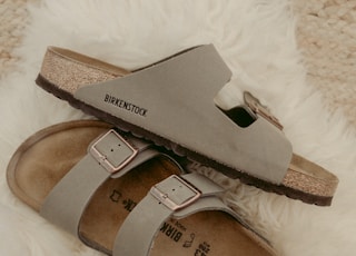 brown and gray slide sandals