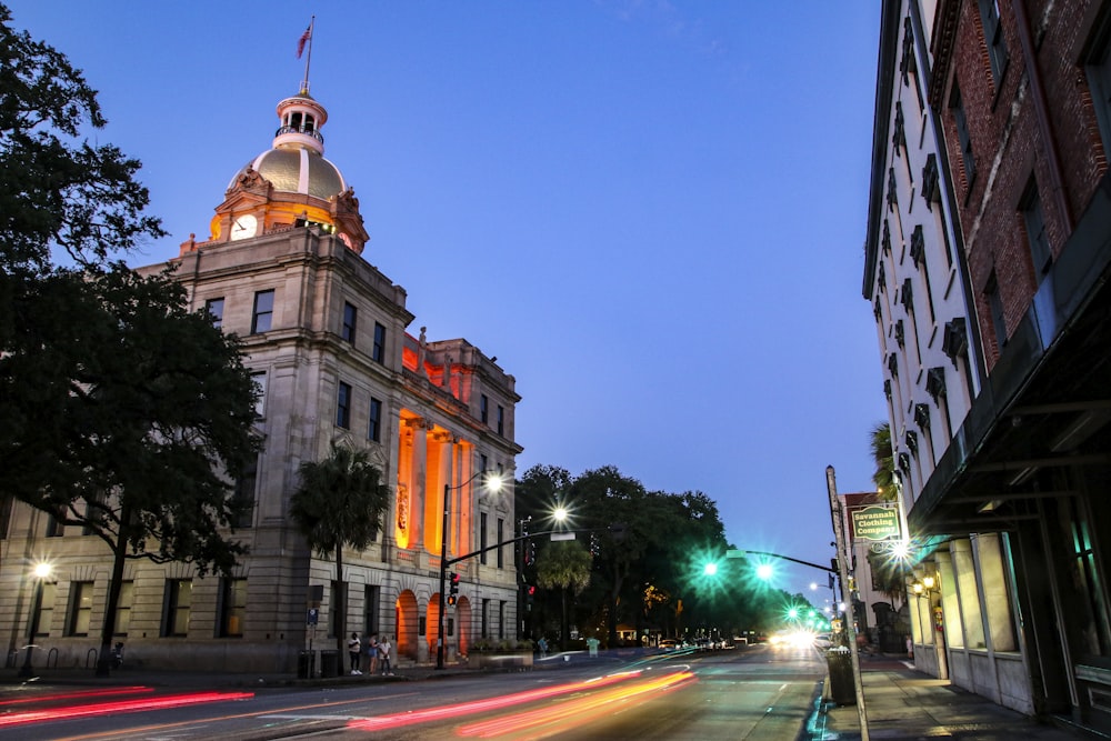 brown concrete building during night time