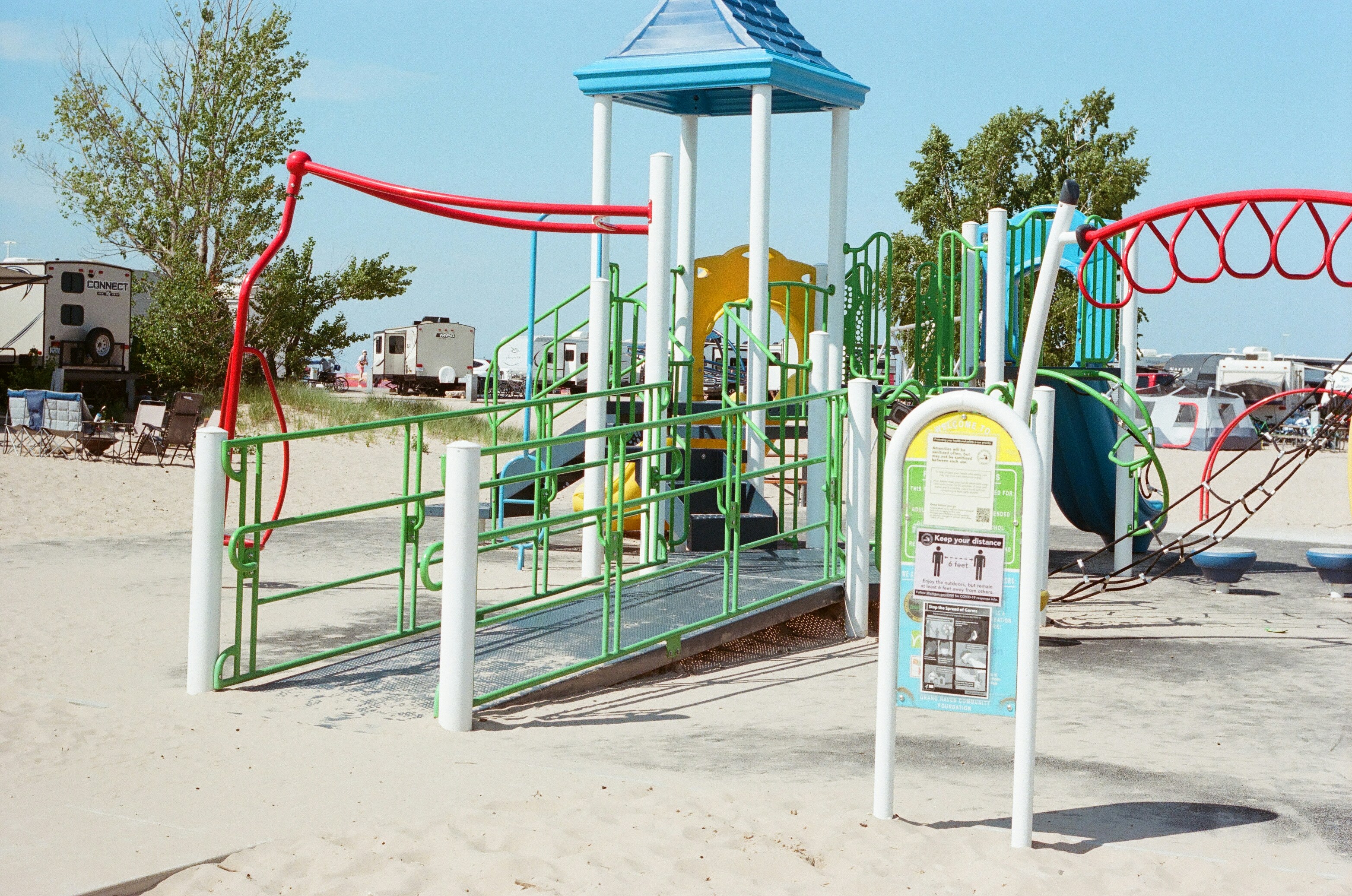 blue and white metal frame