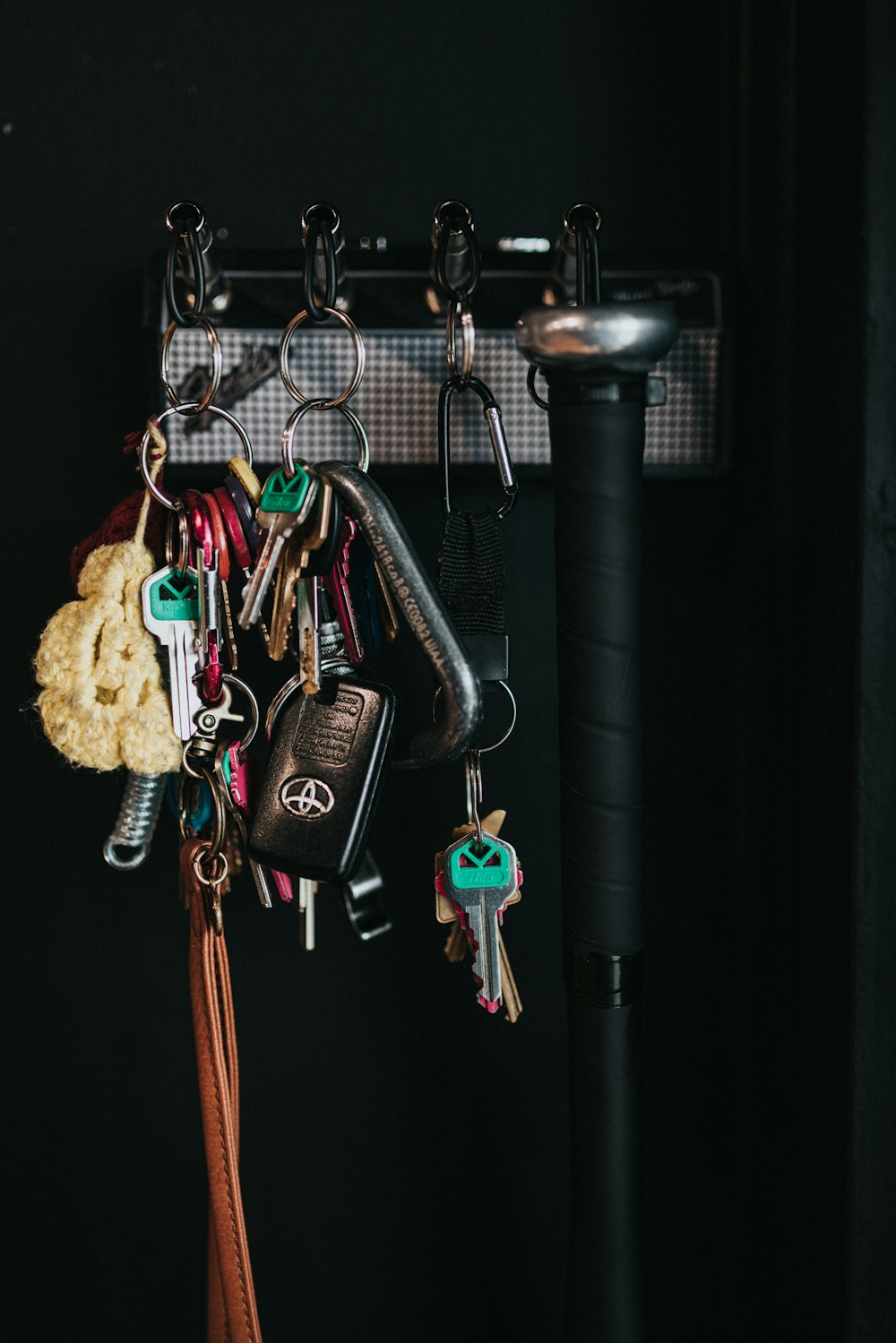 black and silver keys on black textile