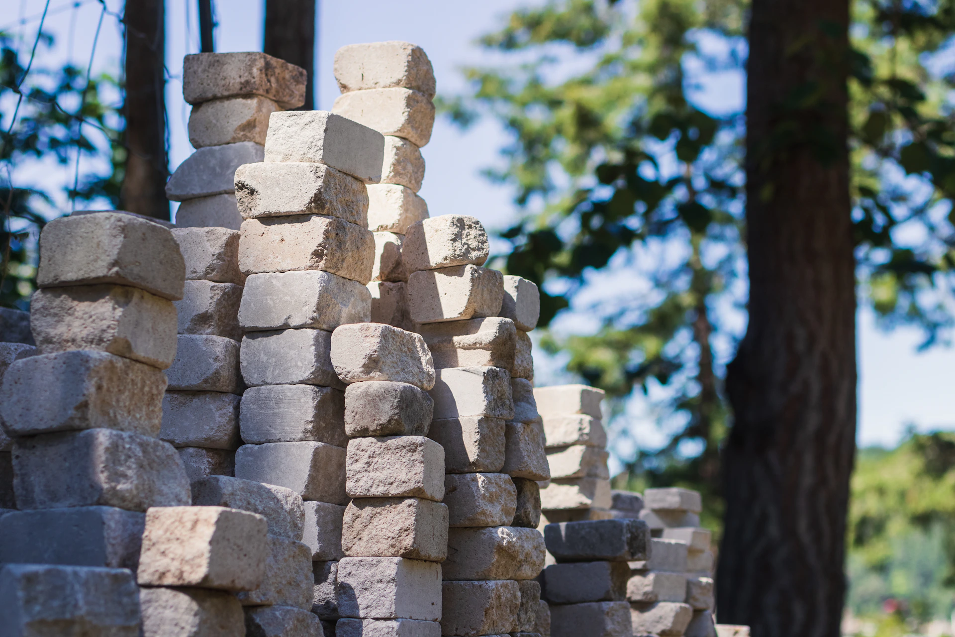 brown concrete blocks near green trees during daytime