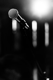 black and white microphone on black stand