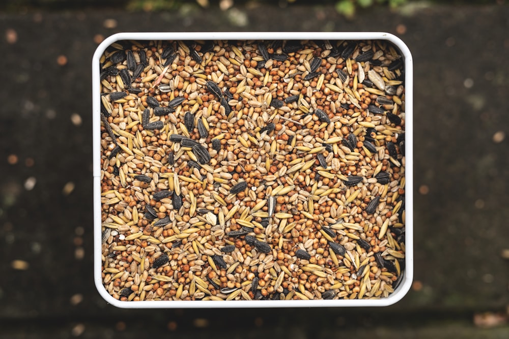 brown dried leaves on white rectangular container