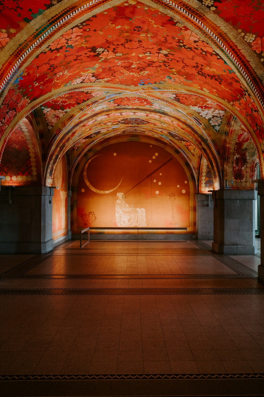 brown and red floral hallway