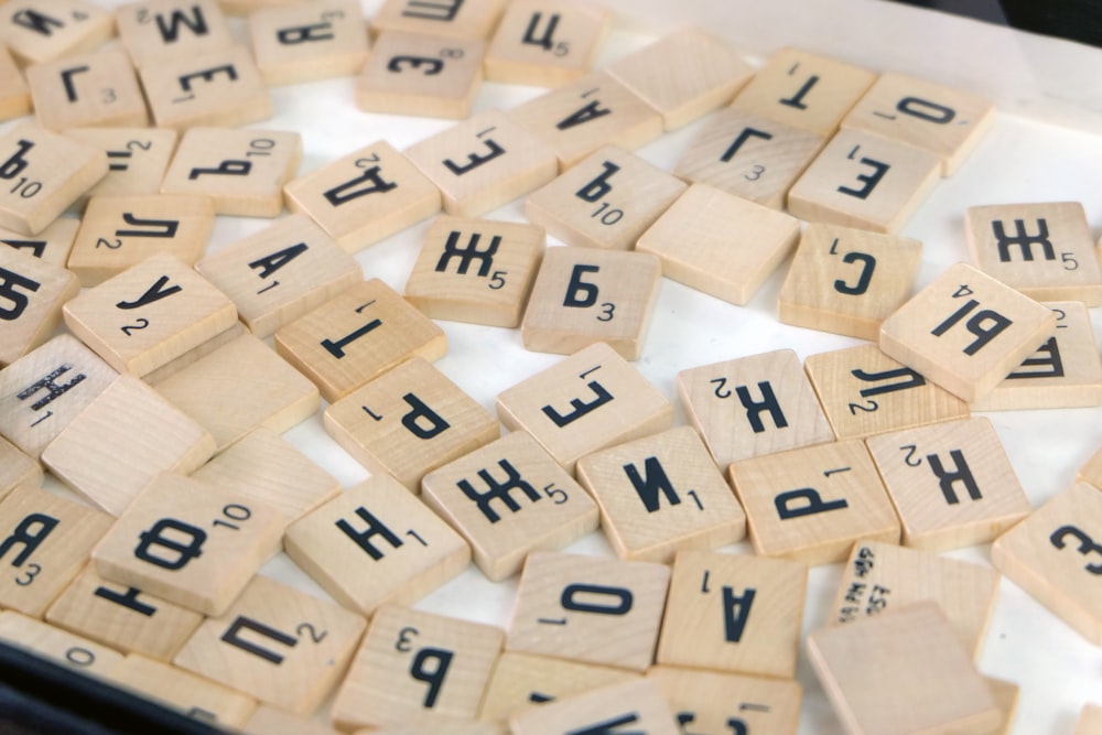 white and black letter blocks