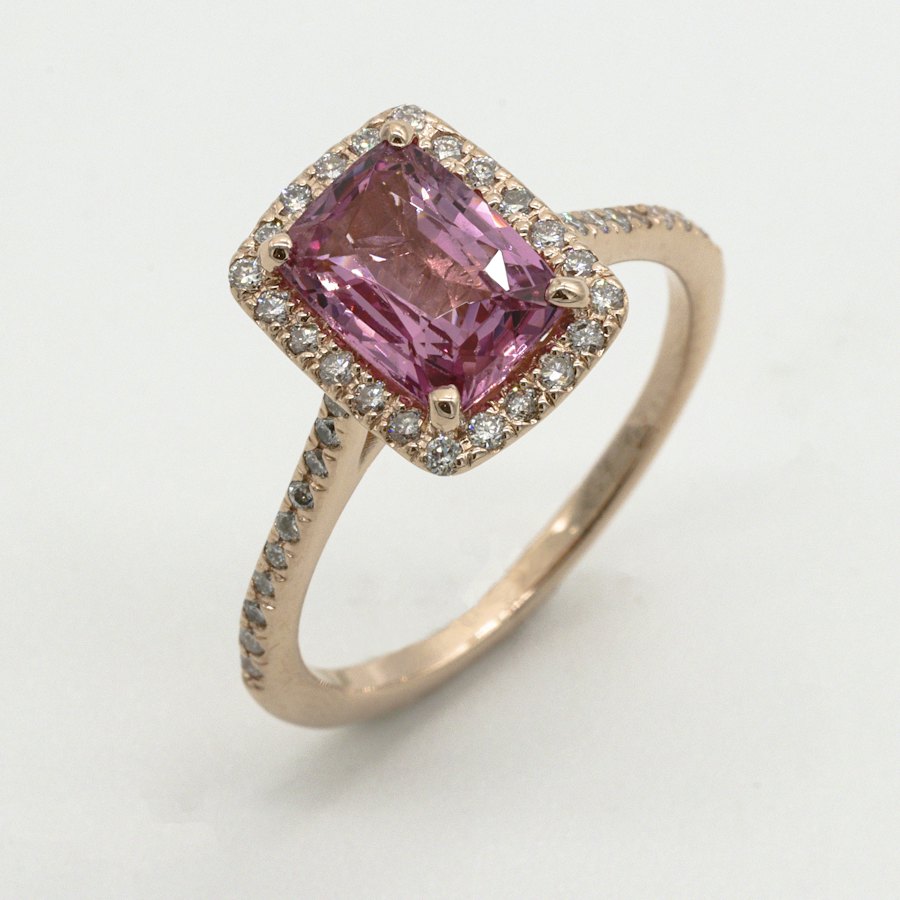 Pink cushion halo ring