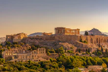 The Acropolis rising above Athens rooftops