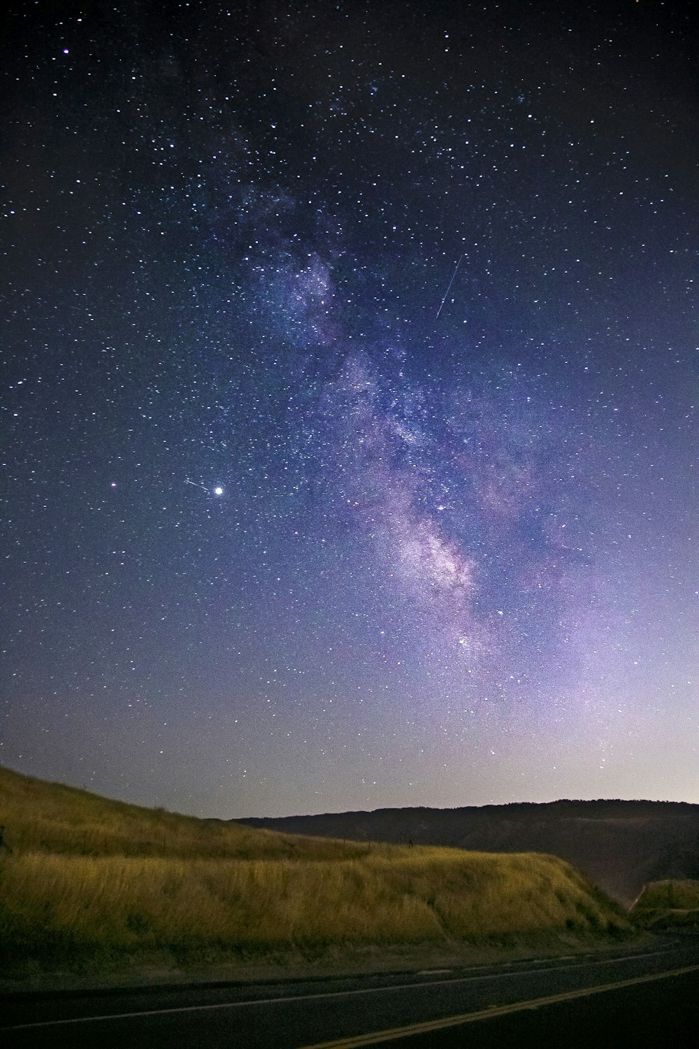 Campo de hierba verde bajo la noche estrellada