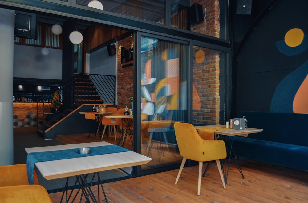 blue table with chairs and chairs