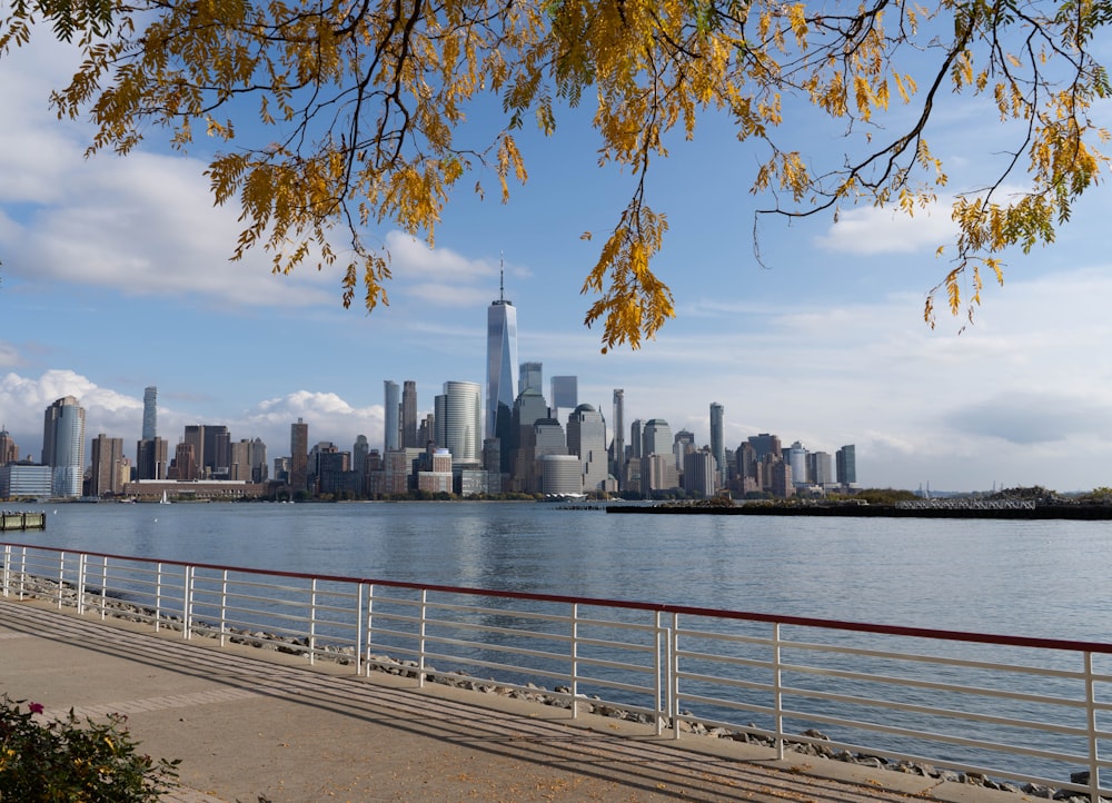 Skyline della città attraverso lo specchio d'acqua durante il giorno