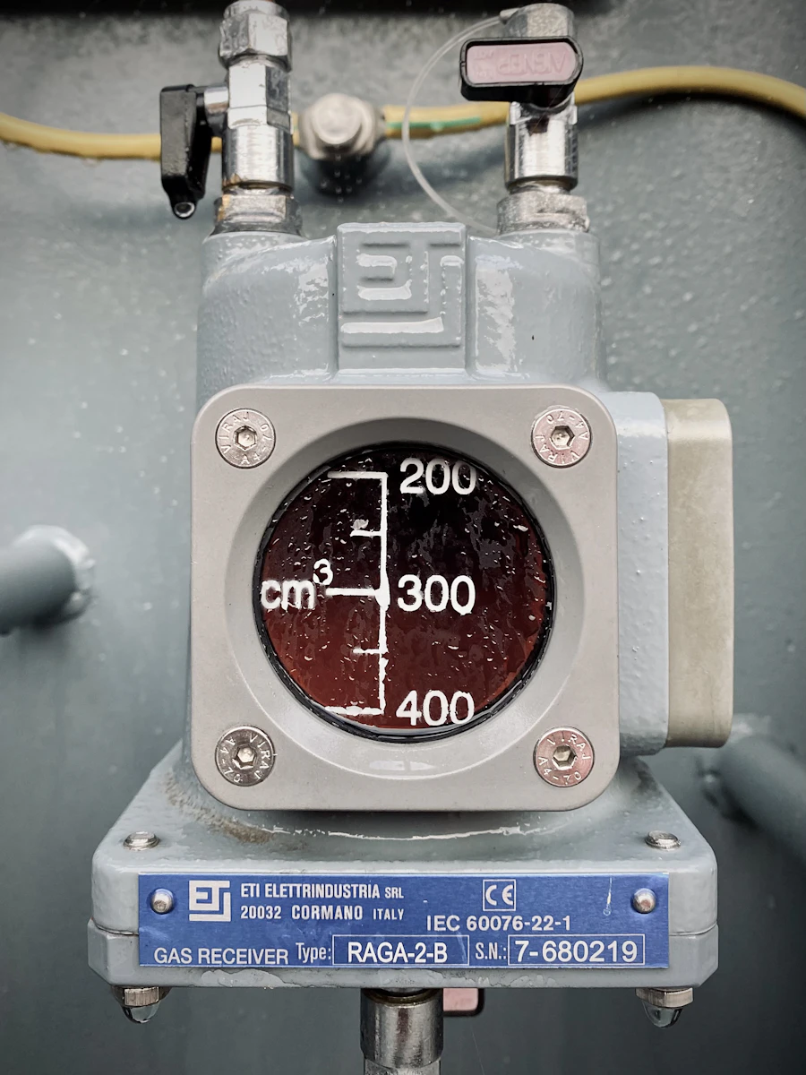 Industrial power plant control panel with monitoring equipment and gas supply systems