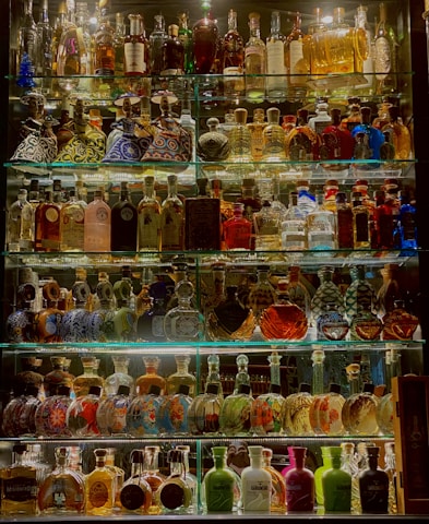 clear glass jars on shelf
