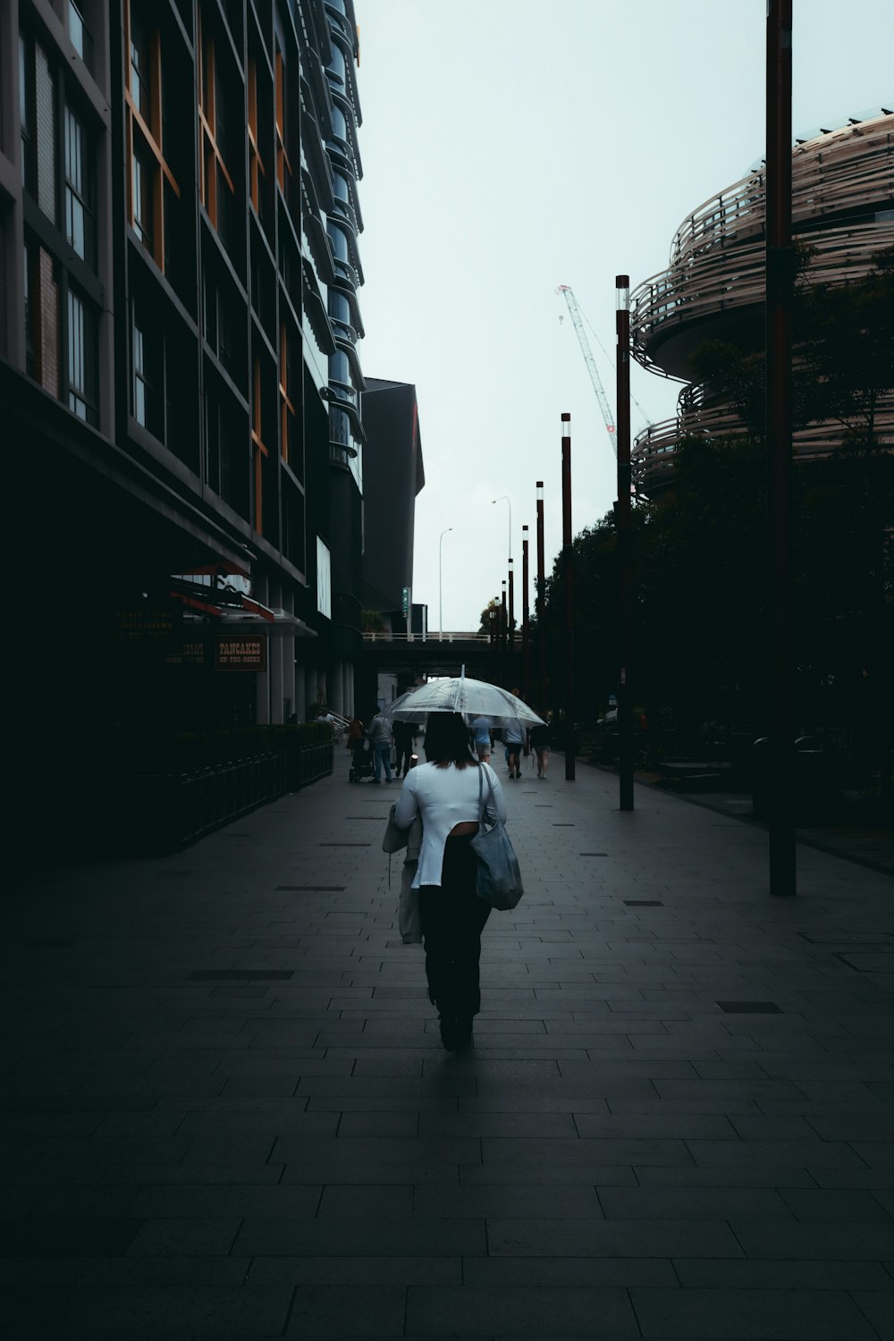 person in white jacket holding umbrella walking on sidewalk during daytime