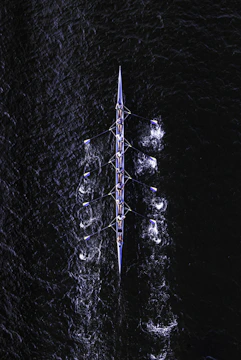 Close-up of paddles slicing through water during a competitive race.