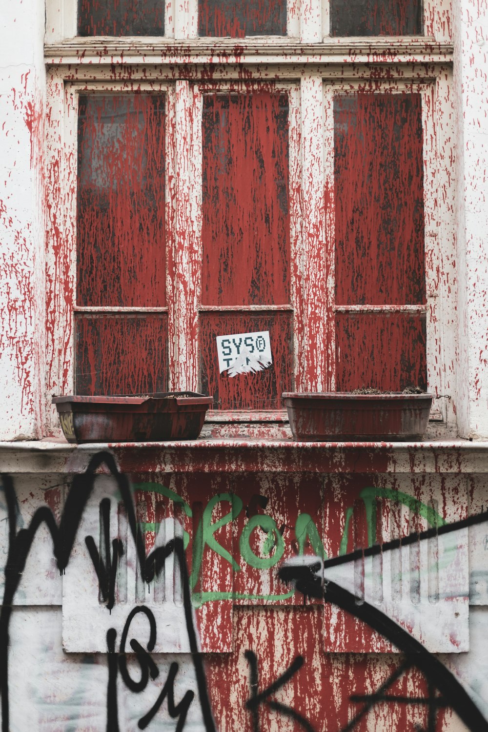 red and white wooden door