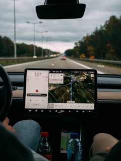 showing GPS map on screen inside car's dashboard