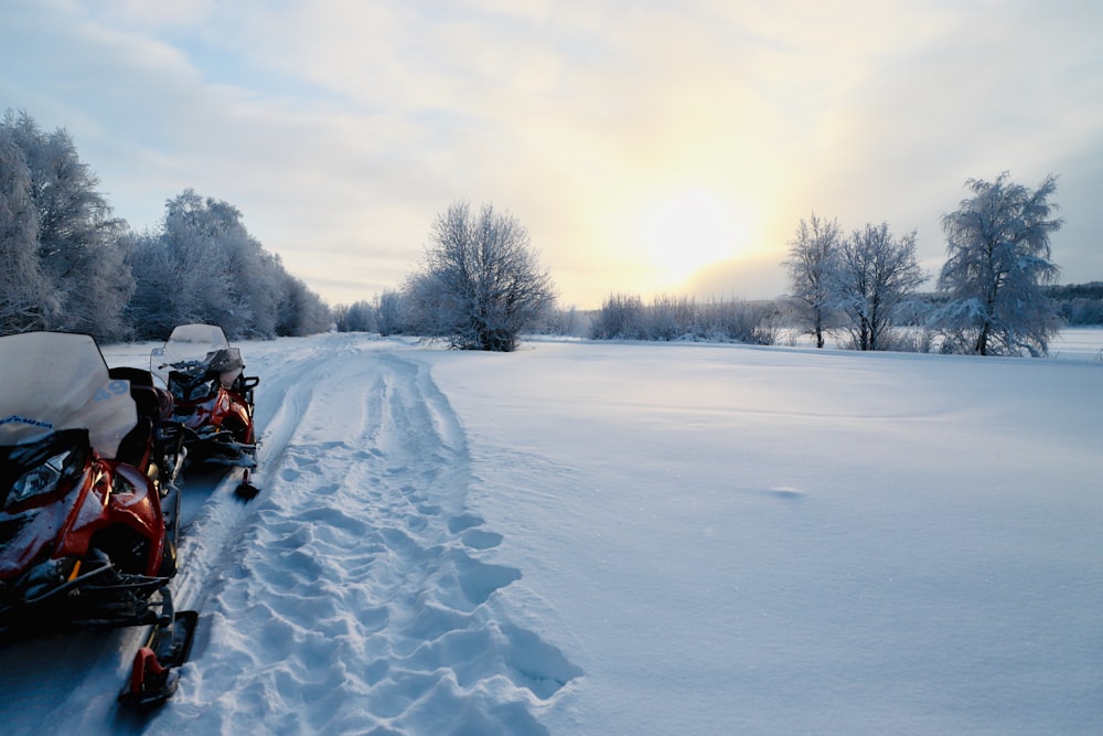 people riding on snow mobile during daytime