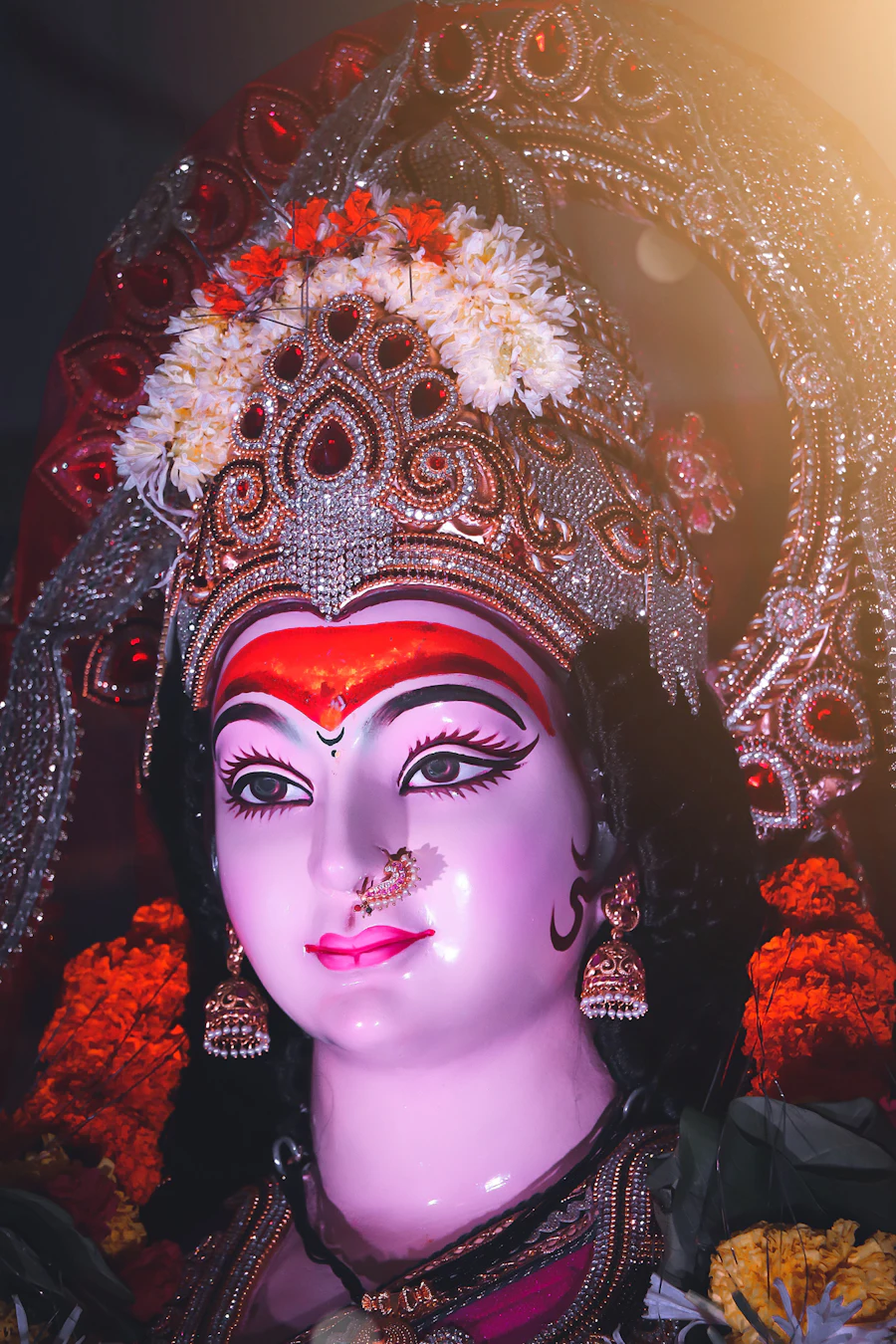 Dancer in red and gold festive attire