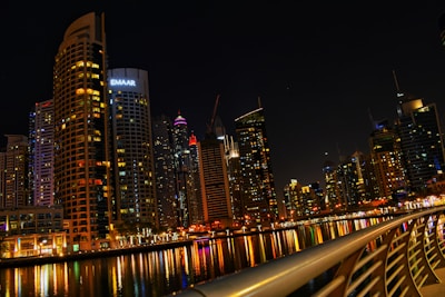 Dubai skyline at night showcasing the city’s vibrant business district.