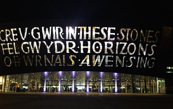 Illuminated ACM letter signs creating a striking night-time facade