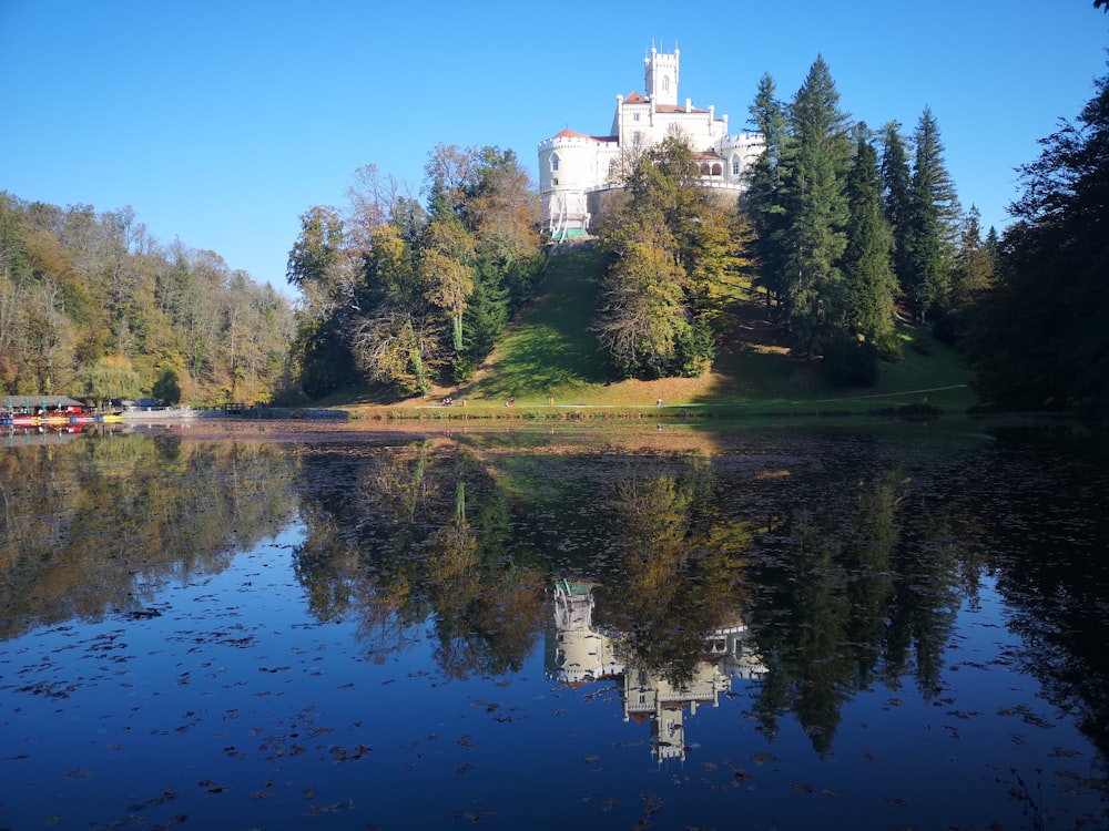 white concrete building near green trees and river during daytime