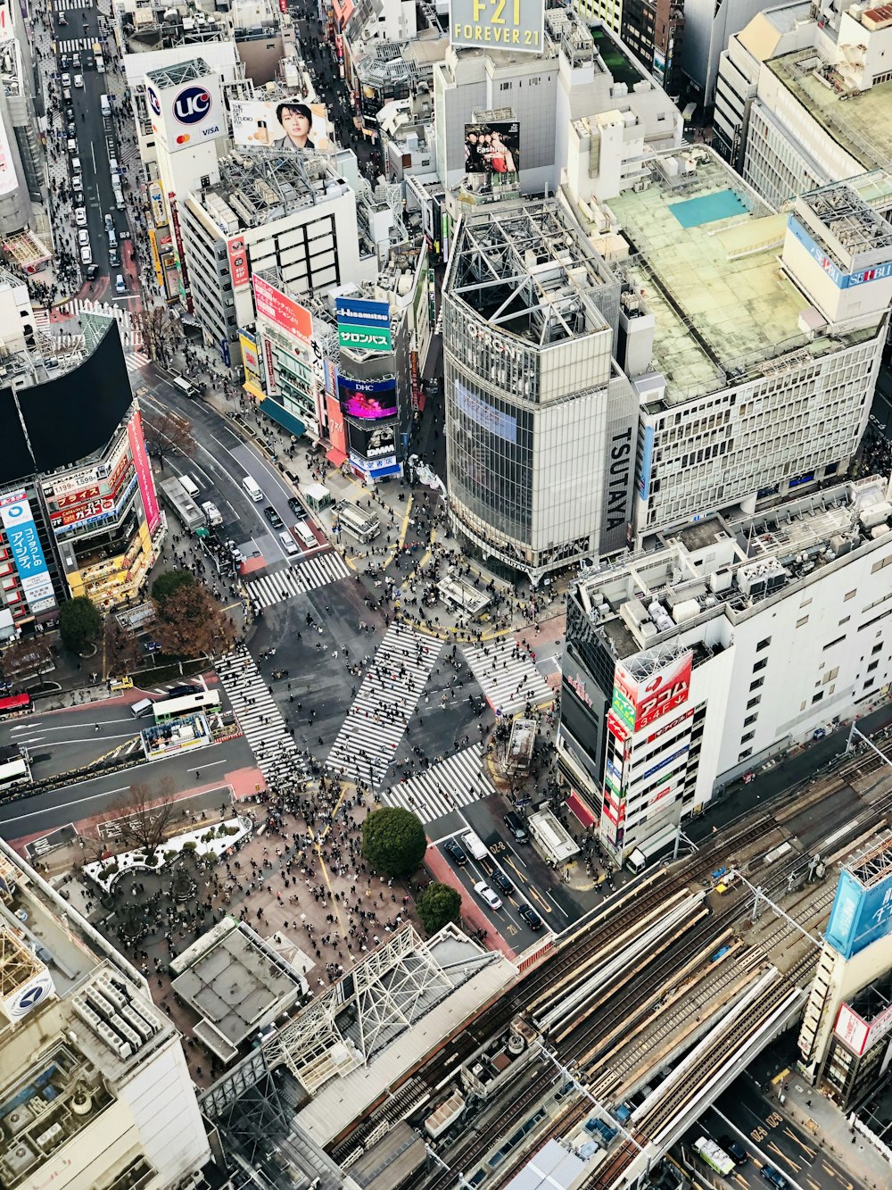 日中の都市の建物の航空写真