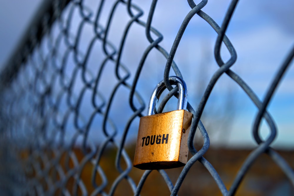 brass padlock on chain link fence