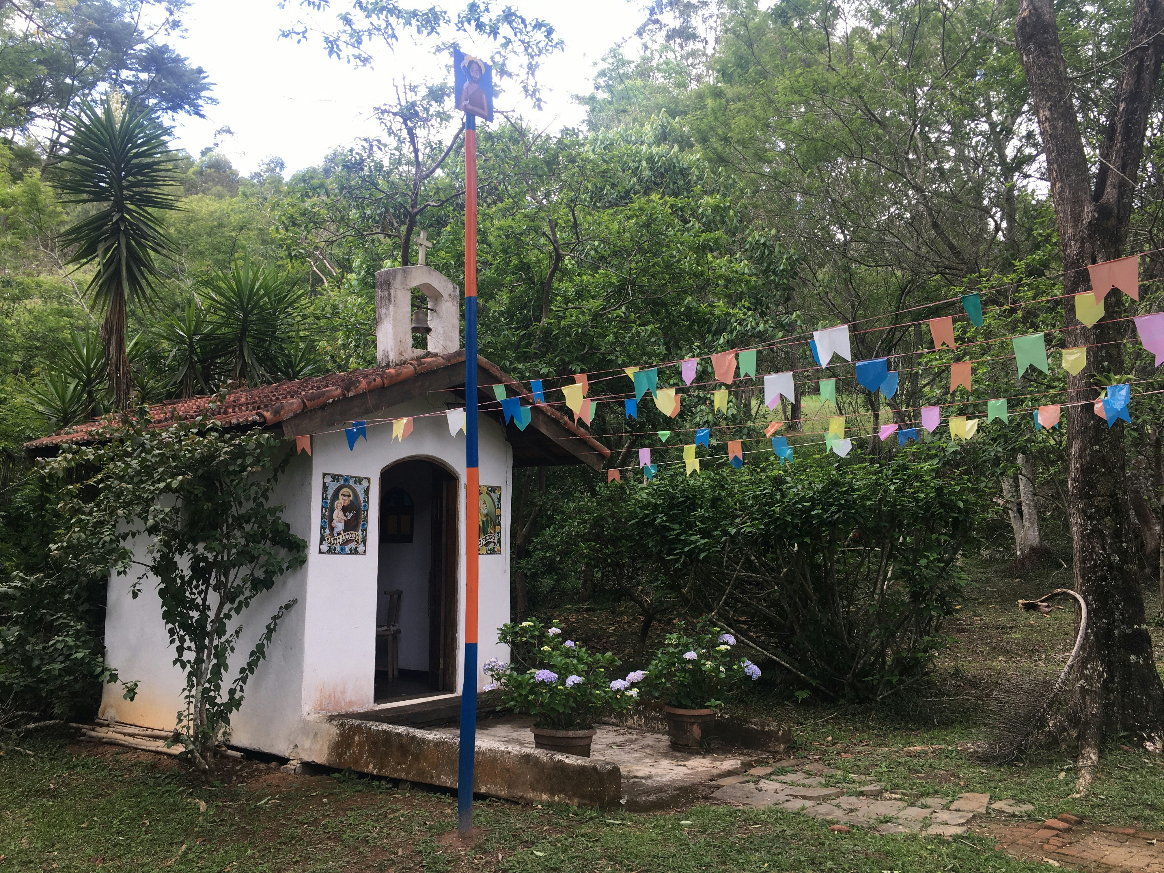blue and white concrete house near green trees during daytime